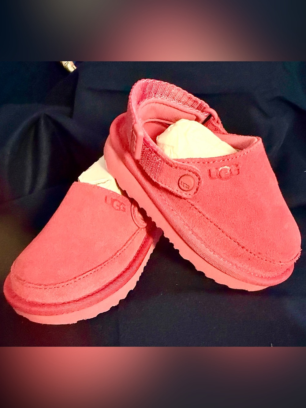 UGG Toddler Coral Pink Suede Hook-and-Loop Slip-On Shoes